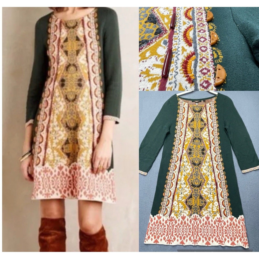 Anthropologie Multicolor Patterned Sweater Dress